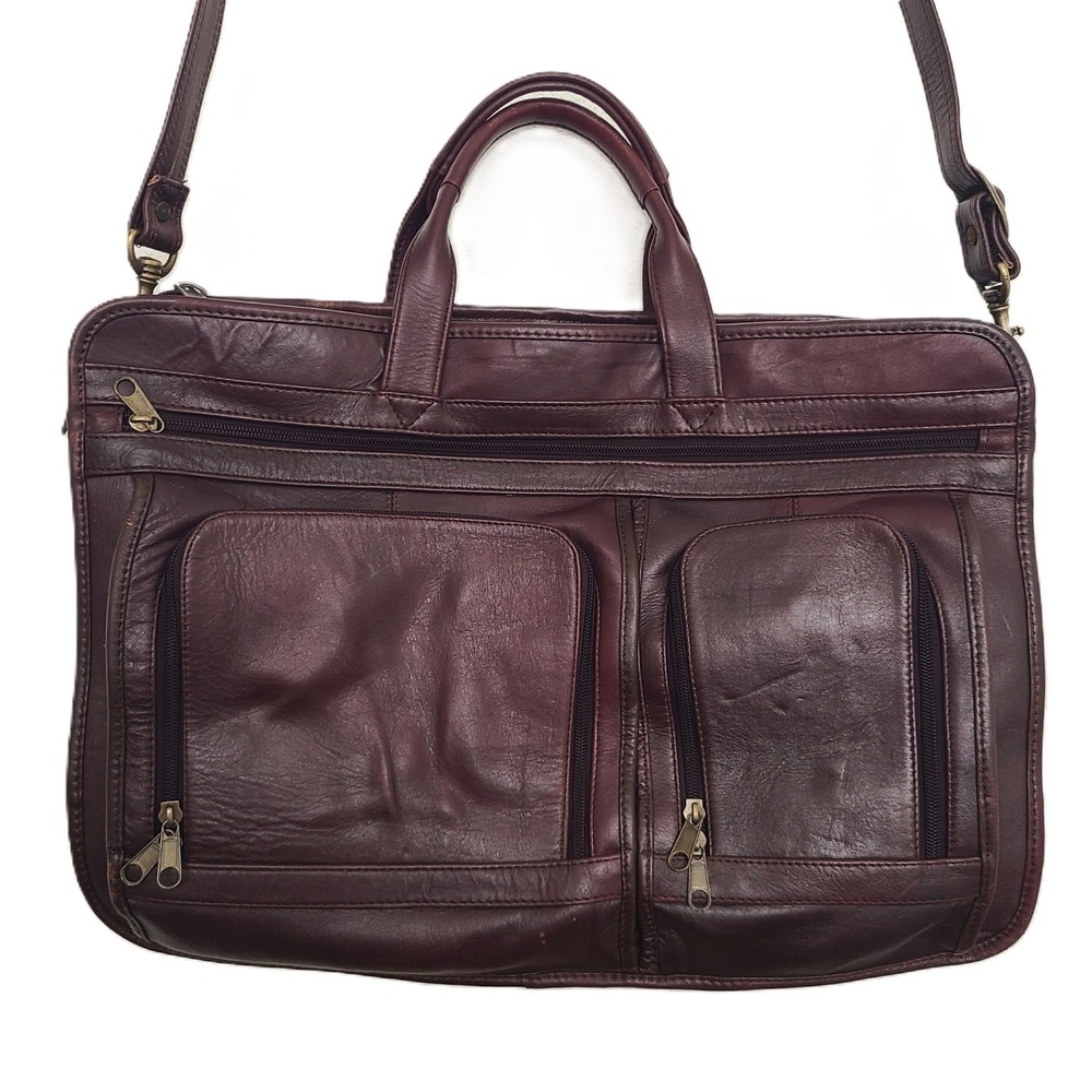 Vintage Burgundy Leather Handmade Laptop Carry Style‎ Messenger Satchel Bag